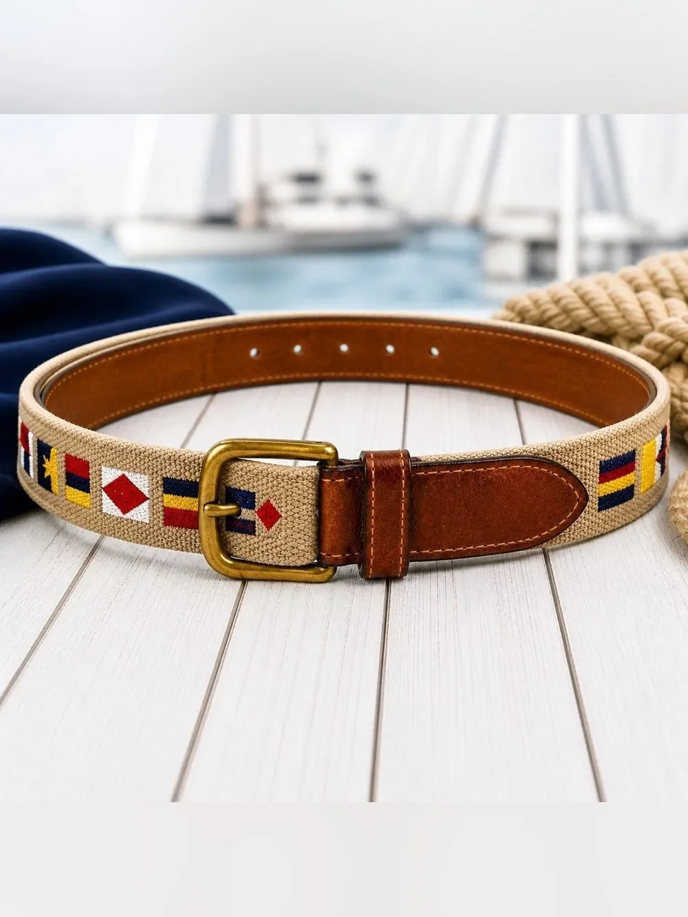 Zeppelin Nautical Flag Canvas Belt Size 44 Coastal Golf Yacht Club